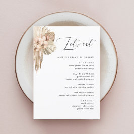 Bohemian Pampas Grass Bröllop Dinner Menu Meny