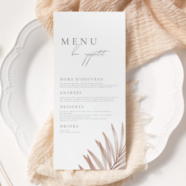 Bohemian Pampas Grass Bröllop Menu Meny (Skapare uppladdad)