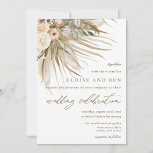 Bohemian Pampas Grass Earthy Tones Blommigt Bröllo Inbjudningar