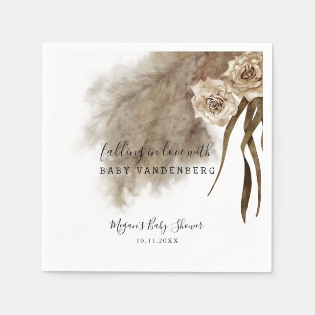 Bohemian Pampas Grass Greenery Baby Shower Pappersservett (Framsidan)