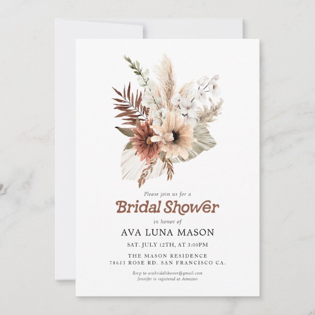 Bohemian Pampas Grass Möhippa Inbjudningar (Framsida)