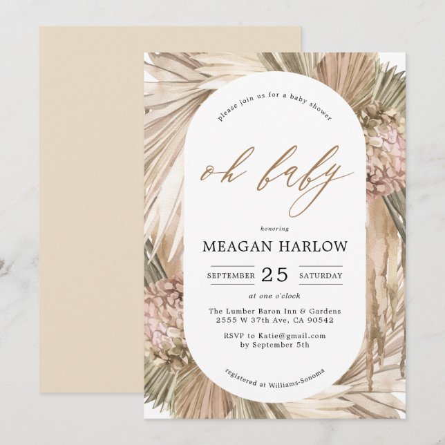 Bohemian Pampas Grass Oh Baby Shower-inbjudan Inbjudningar (Fram/baksida)