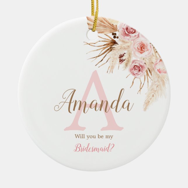 Bohemian Pampas Grass Rosa Möhippa Bridesmaid Julgransprydnad Keramik (Framsidan)