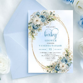 Bohemian Pastel Blue Floral Baby Shower Invitation Inbjudningar