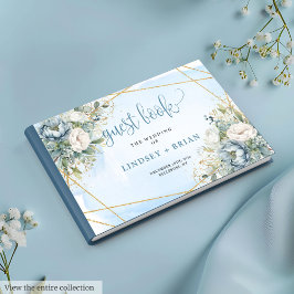 Bohemian Pastel Blue White Guld Peonies Guest Bok