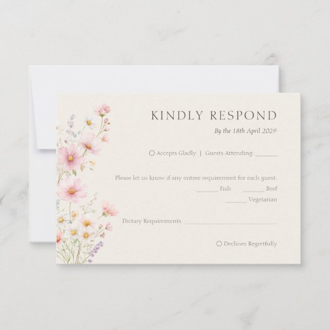 Bohemian Pastel Pink Wildflowers Wedding  OSA Kort (Framsida)