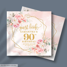 Bohemian Pastel Rosa Guld Glitter Peonies 90:e Gästböcker