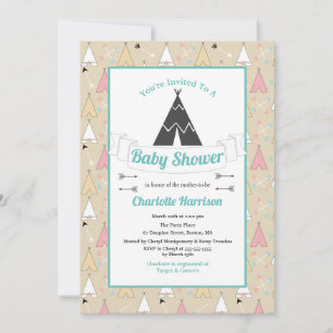 Bohemian Pastel Teepees & Arrows Baby Shower Inbjudningar
