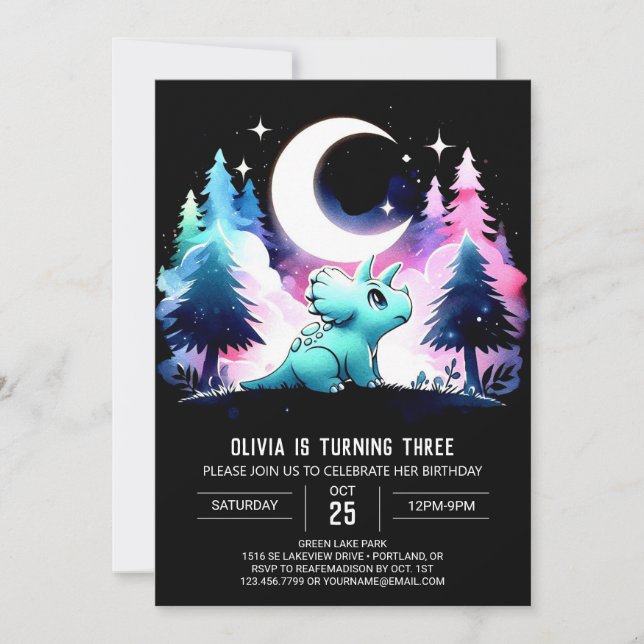 Bohemian Pastel Triceratops Birthday Inbjudningar (Framsida)