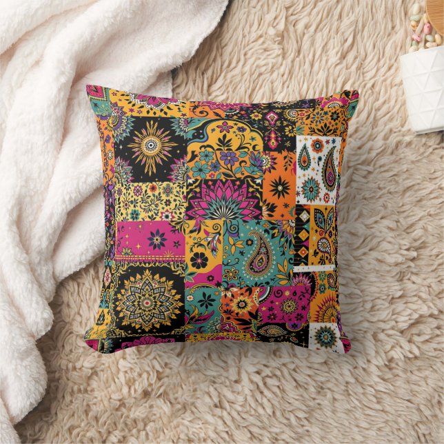 Bohemian Patchwork Mandala och Paisley Mönster Kudde (Filt)