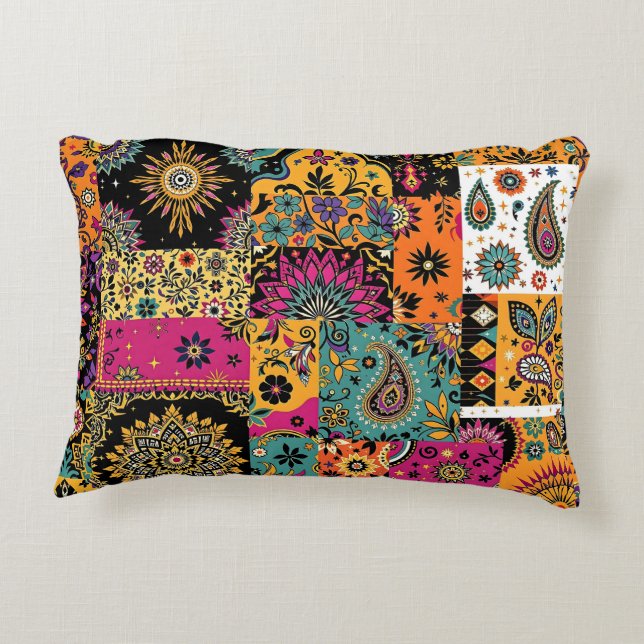 Bohemian Patchwork Mandala och Paisley Mönster Prydnadskudde (Baksidan)