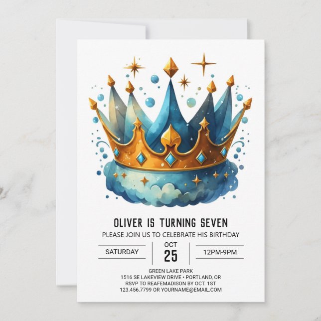 Bohemian Printable Prince Krona Birthday Inbjudningar (Framsida)