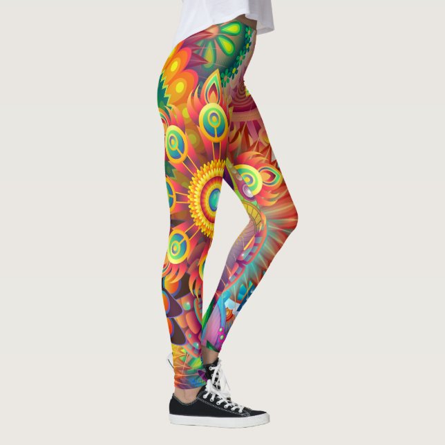Bohemian Psychedelic Garden Retro 70s Design Leggings (Höger)