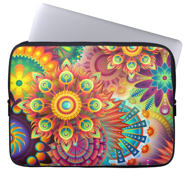 Bohemian Psychedelic Garden Retro Boho Colorful Laptop Fodral (Framsidan)