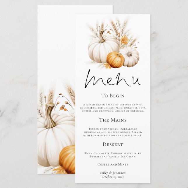 Bohemian Pumpkins Pampas Grasses Fall Wedding Kort (Fram/baksida)