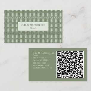 Bohemian QR Affärskort Sage Grönt Tribal Visitkort