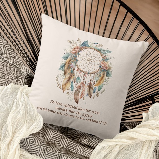 Bohemian Quote Dreamcatcher Cream Kudde (The same design is on both sides)