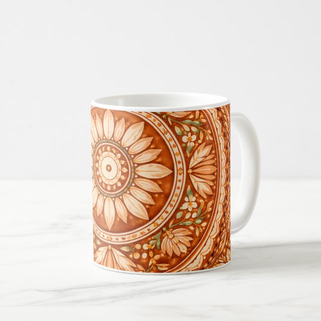 Bohemian Radiance: Terracotta Mandala Ceramic Kaffemugg (Framsida höger)
