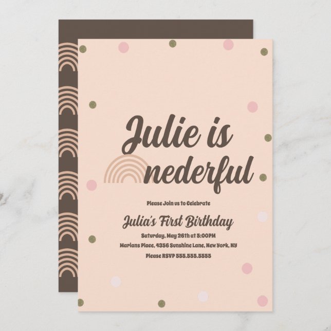 Bohemian Rainbow First Birthday Onederful Confetti Inbjudningar (Fram/baksida)