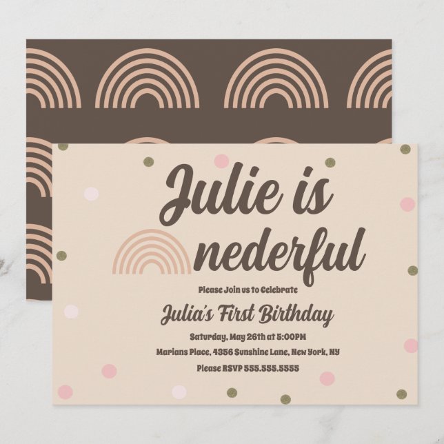 Bohemian Rainbow First Birthday Onederful Dot Inbjudningar (Fram/baksida)