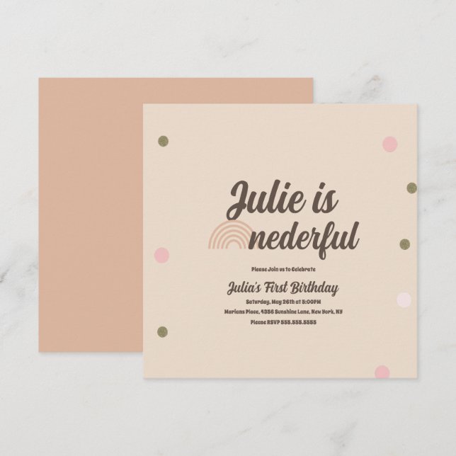 Bohemian Rainbow First Birthday Onederful Dots Kort (Fram/baksida)