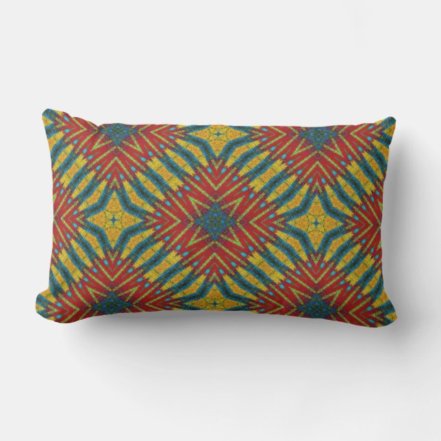 Bohemian Red Blue Gult Coola Hippie Ethnic Tribal Lumbarkudde (Framsida)
