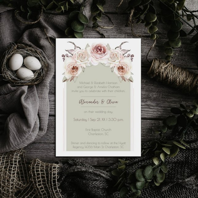 Bohemian Ro Arch Bröllop Inbjudningar (Bohemian Rose Arch Wedding Invitation)