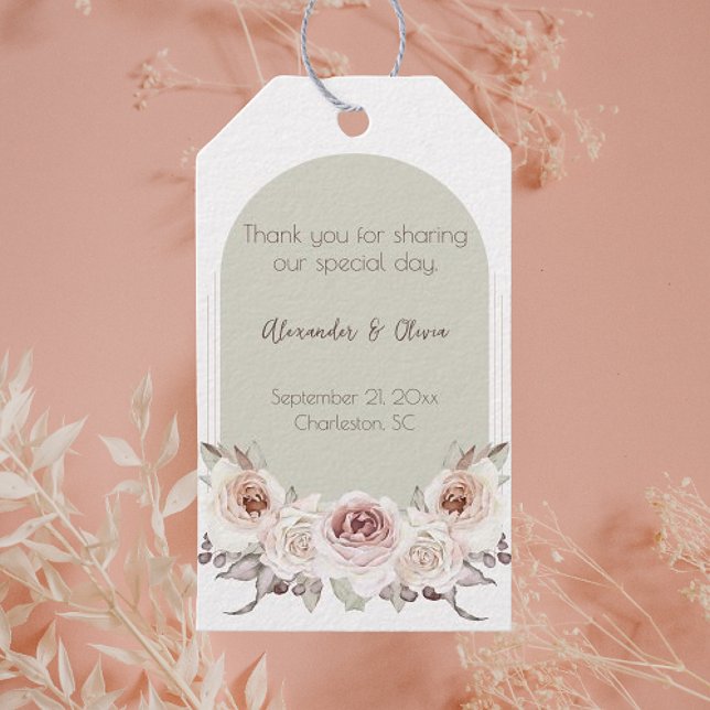 Bohemian Ro Arch Bröllop Presentetikett (Bohemian Rose Arch Wedding Gift Tags)