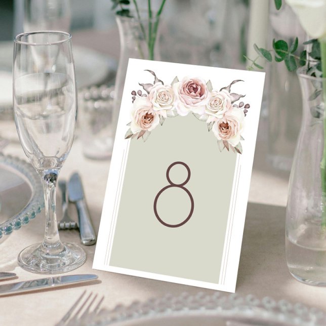 Bohemian Ro Arch bröllopsmottagning Bordsnummer (Bohemian Rose Arch Wedding Reception Table Number)