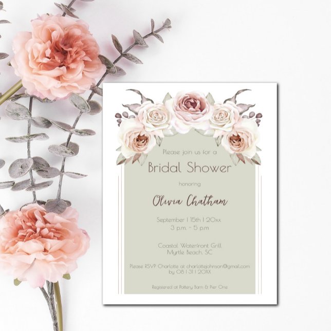 Bohemian Ro Arch Möhippa Inbjudningar (Bohemian Rose Arch Bridal Shower Invitation)
