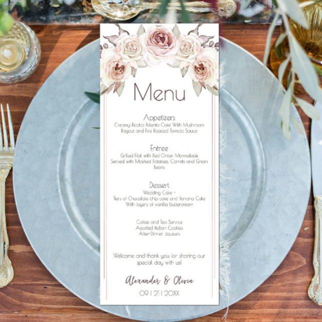 Bohemian Ro Bröllop Menu Meny (Bohemian Roses Wedding Menu)