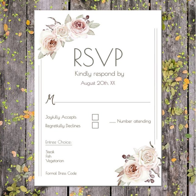 Bohemian Ro Bröllop OSA Kort (Bohemian Rose Wedding RSVP Card)