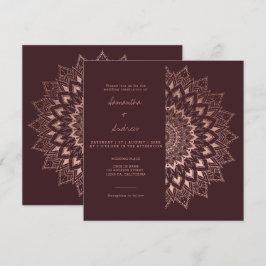 Bohemian ro guld blommigt mandala chic red bröllo inbjudningar