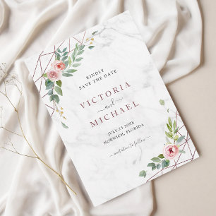 Bohemian Ro Guld Watercolor Blommigt Rosa Bröllop Spara Datumet