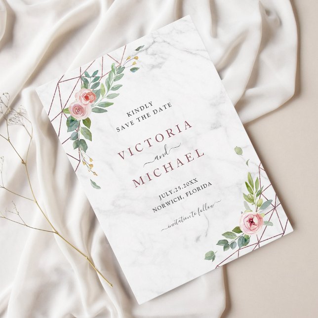 Bohemian Ro Guld Watercolor Blommigt Rosa Bröllop Spara Datumet (Skapare uppladdad)