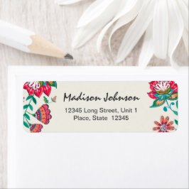 Bohemian Röda Folk blommor Blommig | Bröllop Returadress Etikett