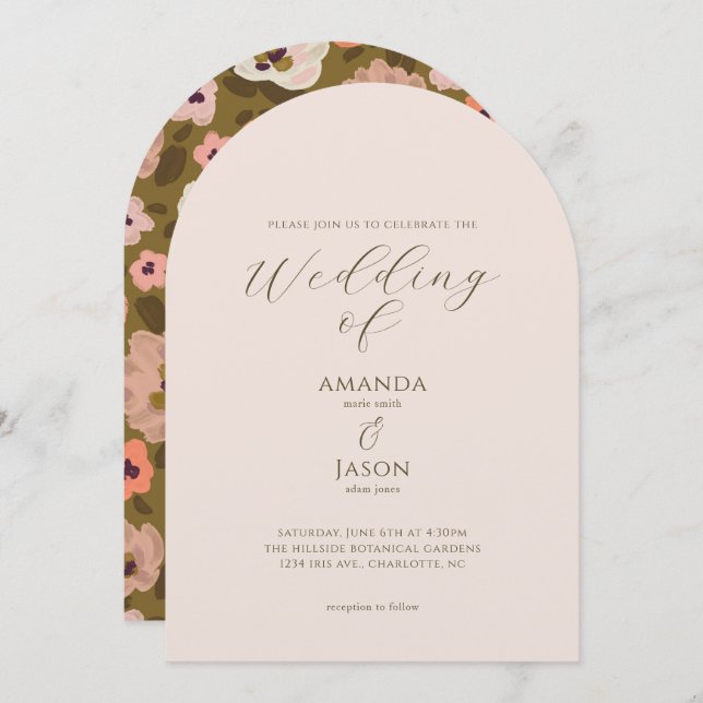 Bohemian romantic painted floral garden wedding inbjudningar (Fram/baksida)