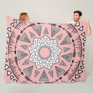 Bohemian Rosa Black Tribal Aztec Hipster Mandala Fleecefilt