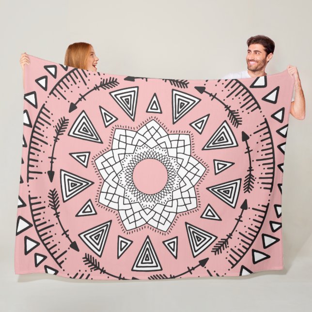 Bohemian Rosa Black Tribal Aztec Hipster Mandala Fleecefilt (På plats)