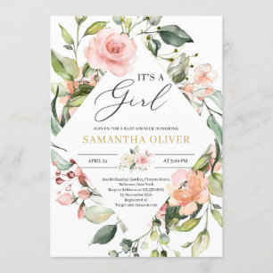 Bohemian rosa blommigt boho Det är en flicka baby Inbjudningar