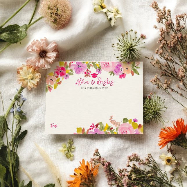 Bohemian rosa ros studenten, råd önskemål tilläggskort (Bohemian pink roses graduation advice wishes enclosure card)