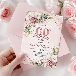 Bohemian Rose Gold Floral Greenery 60th Birthday Inbjudningar