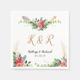 Bohemian Rustic Blommigt Watercolor Monogram Bröll Pappersservett