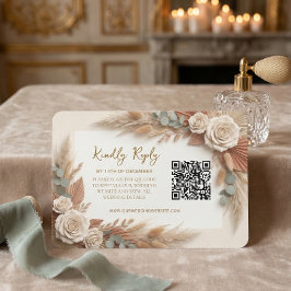 Bohemian Rustic Floral QR Code Wedding OSA Kort