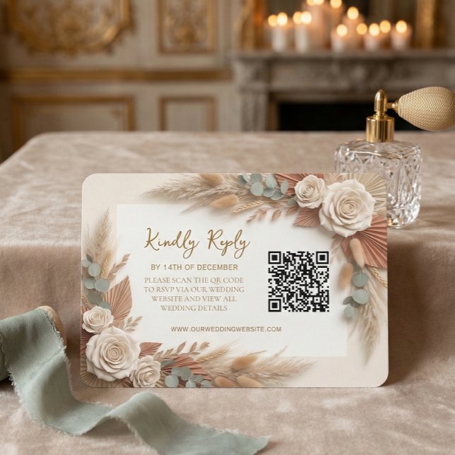 Bohemian Rustic Floral QR Code Wedding OSA Kort (Skapare uppladdad)