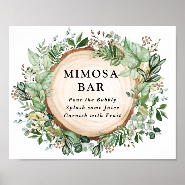 Bohemian Rustic Leafy Greenery Mimosa Pub Bröllop Poster (Framsidan)