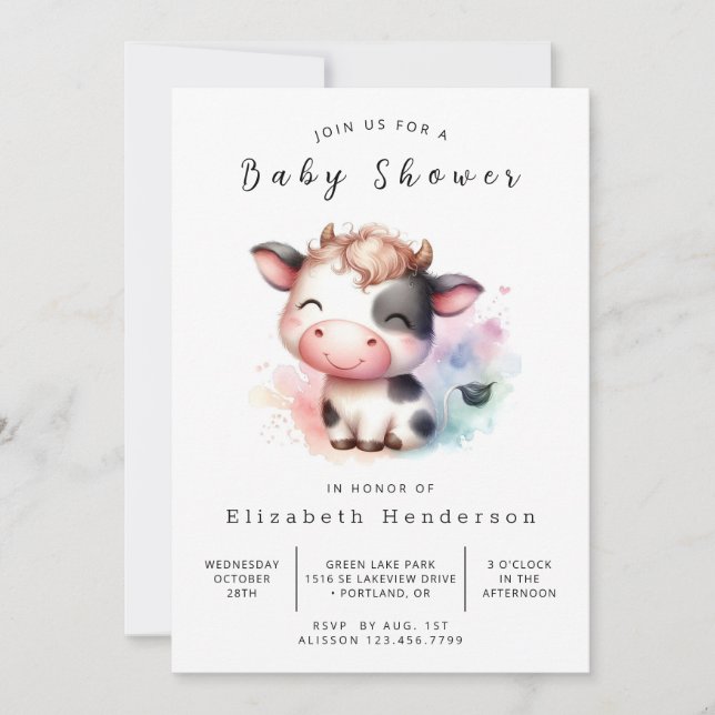 Bohemian Rustic Simple Cow Baby Shower Inbjudningar (Framsida)