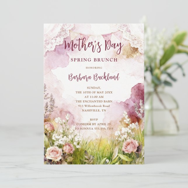 Bohemian Rustic Springtime Floral Mothers Day Inbjudningar (Stående Fram)