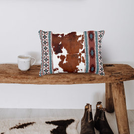 Bohemian Rustic Western Cowhide Prydnadskudde