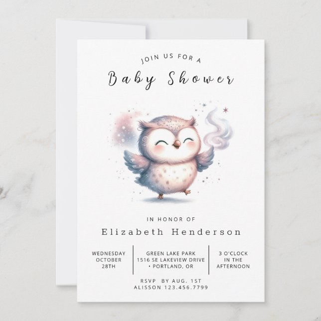 Bohemian Simple Uggla Baby Shower Inbjudningar (Framsida)